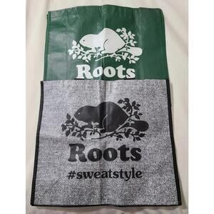 2 Pack Roots Athletic Canada Reusable Shopping Bags Beaver Logo Grey & Green EUC